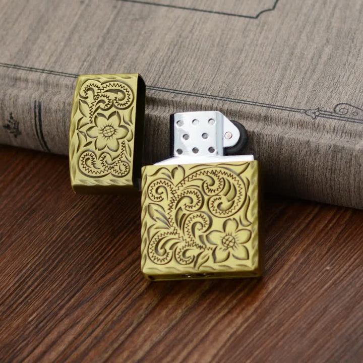 Encendedor de butano recargable con elegante diseño de flores en relieve