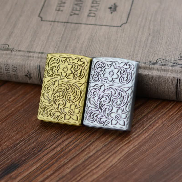 Encendedor de butano recargable con elegante diseño de flores en relieve