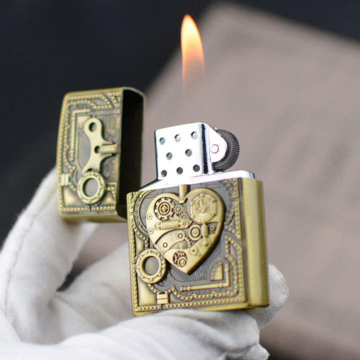Encendedor de butano recargable con diseño mecánico en relieve en forma de corazón