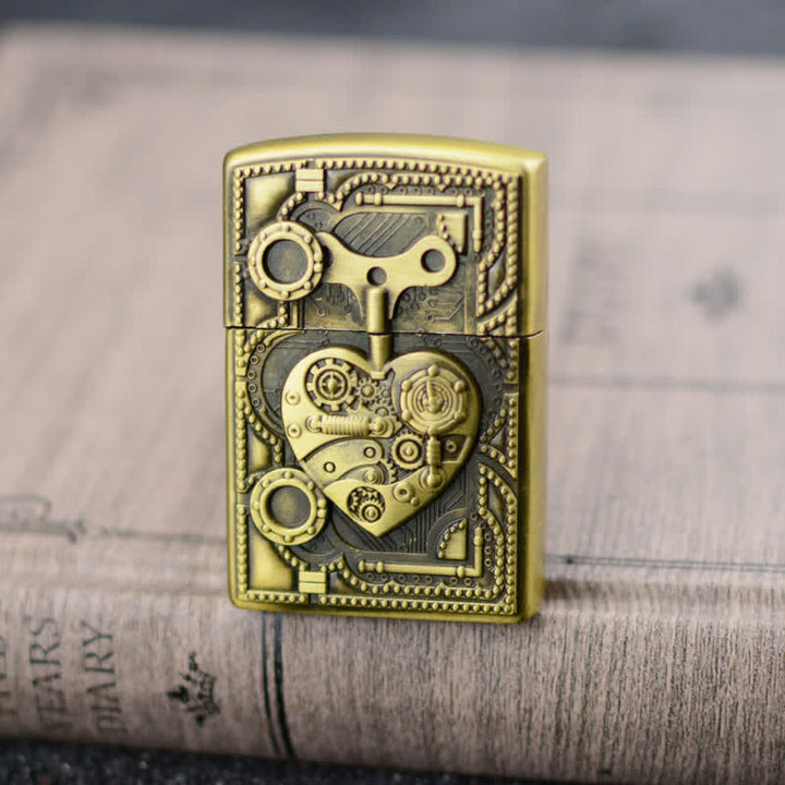 Encendedor de butano recargable con diseño mecánico en relieve en forma de corazón