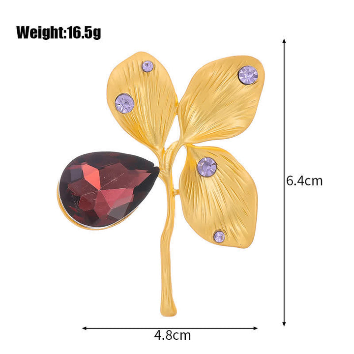 Broche de cristal con forma de hoja de arce dorada otoñal para mujer