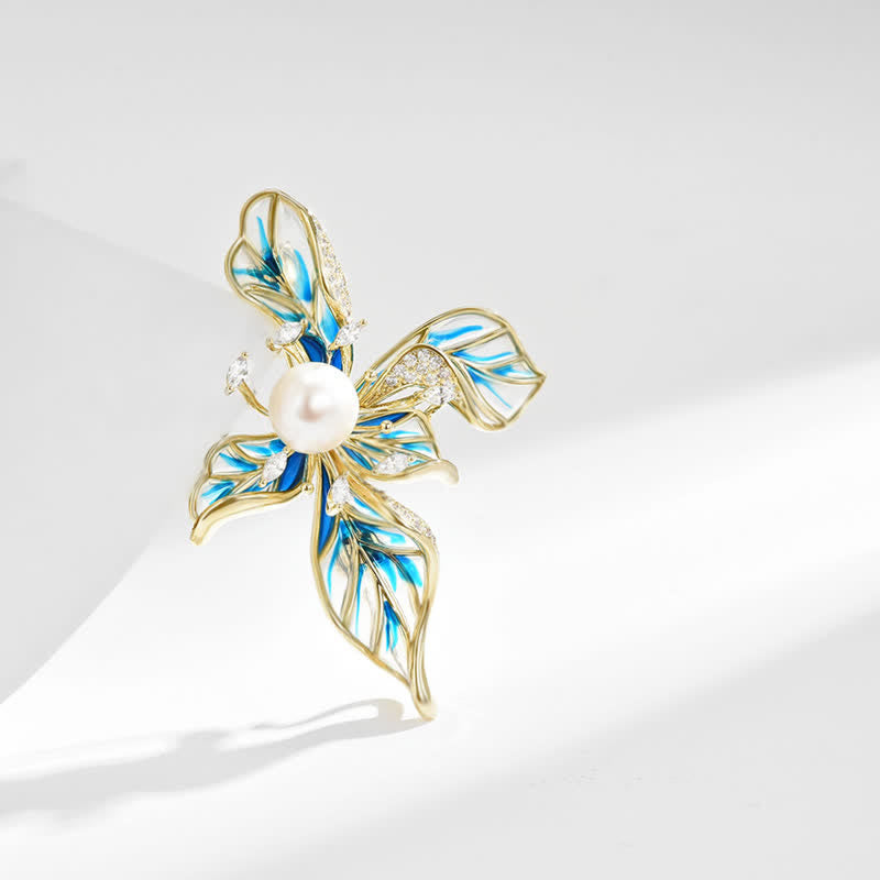 Broche de lujo con decoración de perlas de iris azul para mujer