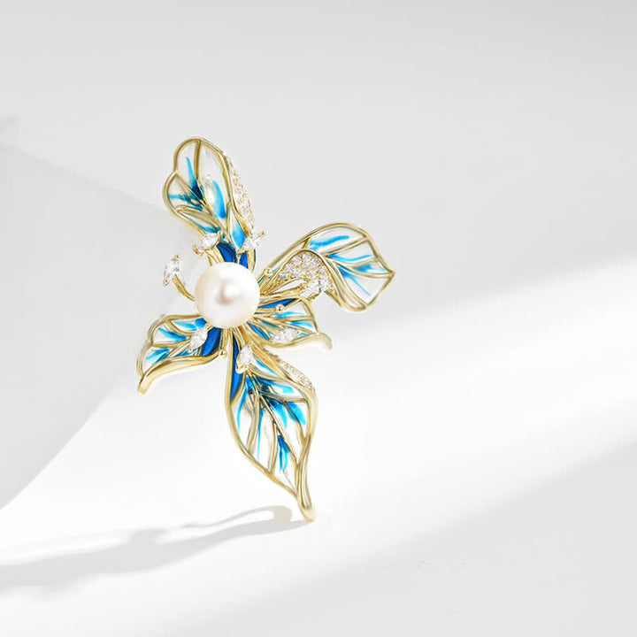 Broche de lujo con decoración de perlas de iris azul para mujer