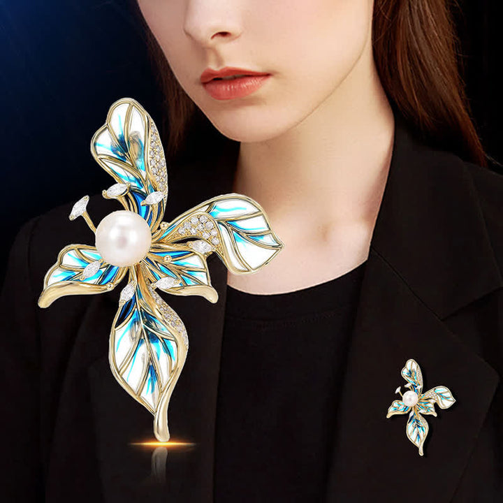Broche de lujo con decoración de perlas de iris azul para mujer