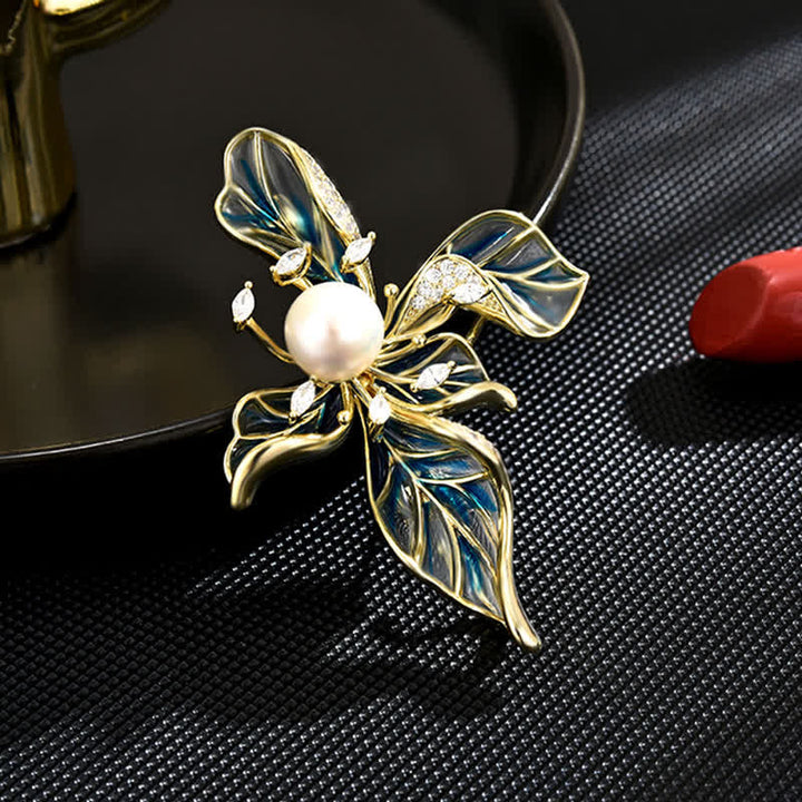 Broche de lujo con decoración de perlas de iris azul para mujer