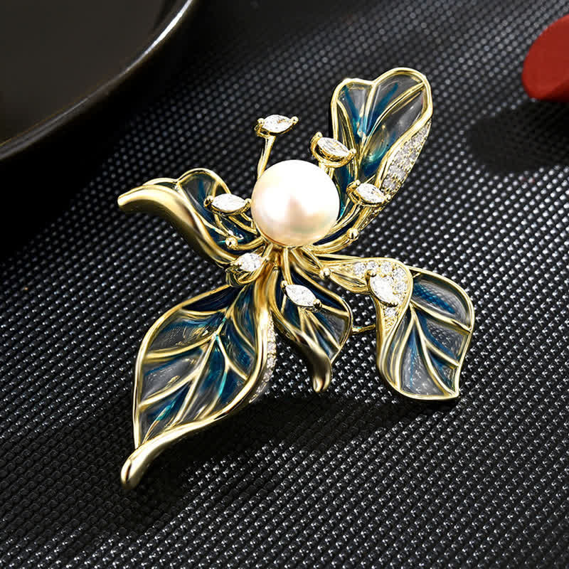 Broche de lujo con decoración de perlas de iris azul para mujer