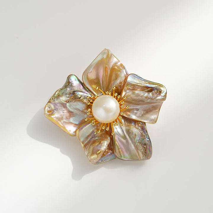 Broche de flor asimétrico con perla barroca para mujer