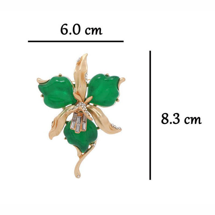 Broche de flor de pétalos de resina de orquídea de latón metálico para mujer
