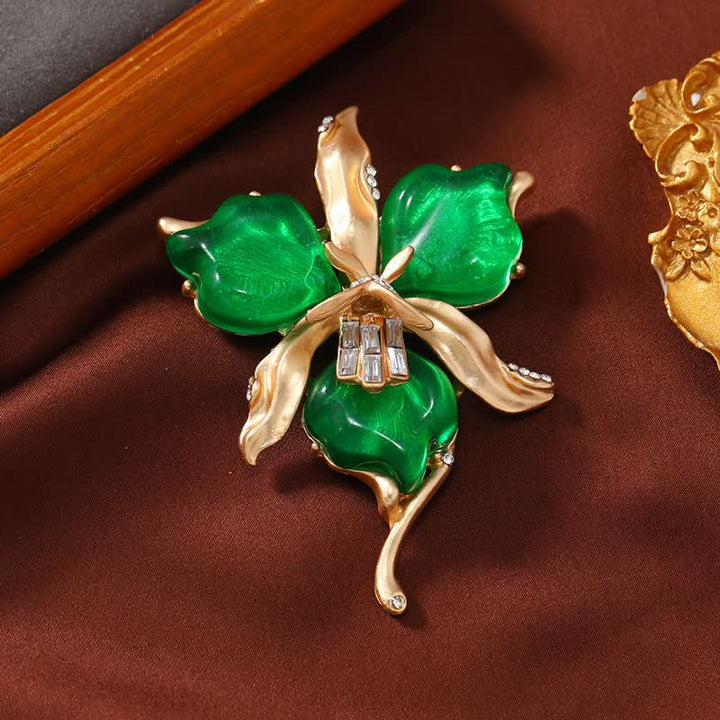 Broche de flor de pétalos de resina de orquídea de latón metálico para mujer