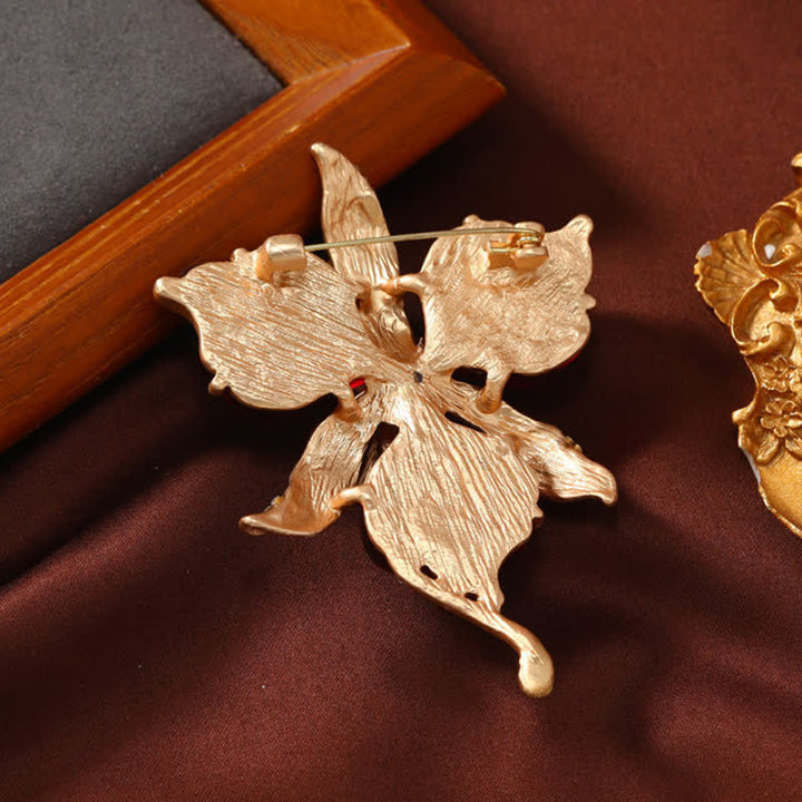 Broche de flor de pétalos de resina de orquídea de latón metálico para mujer