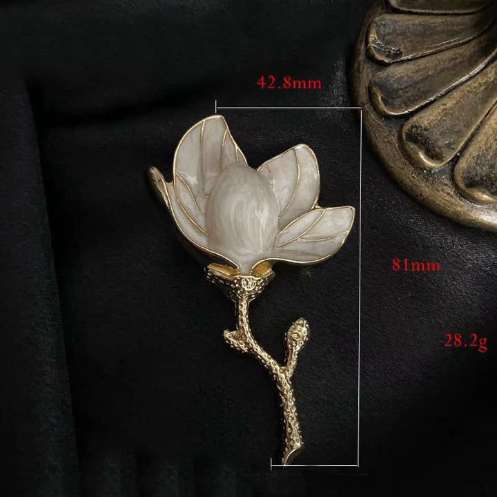 Broche de magnolia blanca estilo cortesano exagerado para mujer