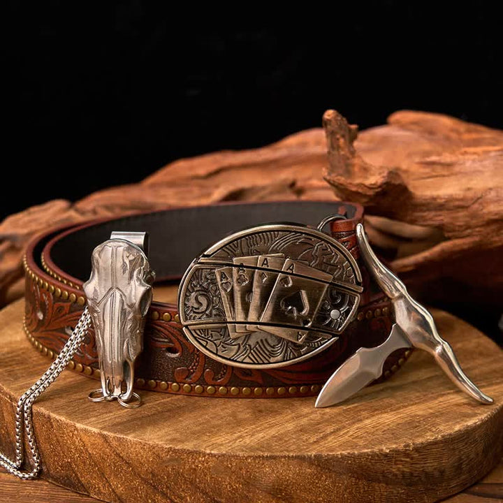 Conjunto de colgante de toro de cuernos largos con hebilla de cuchillo oculto de Western Gadget DIY