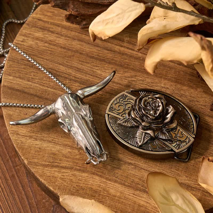Conjunto de colgante de toro de cuernos largos con hebilla de cuchillo oculto de Western Gadget DIY