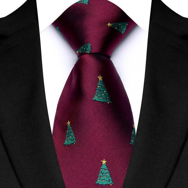 Corbata de hombre con diseño festivo de árboles de Navidad verdes