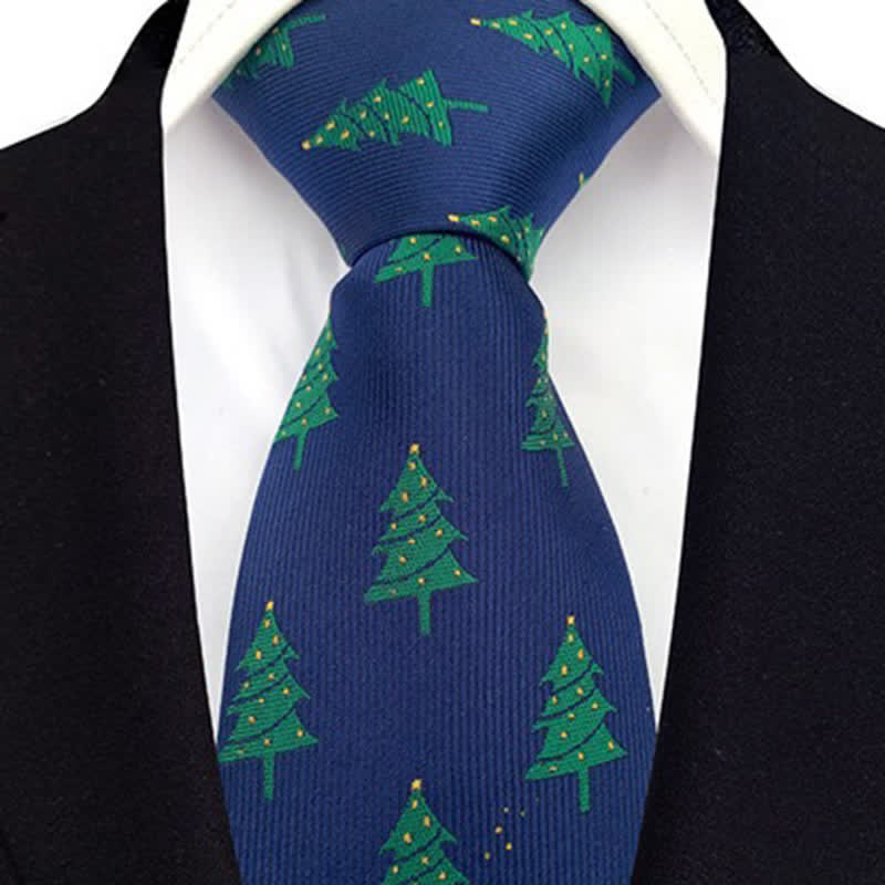 Corbata de hombre con diseño festivo de árboles de Navidad verdes