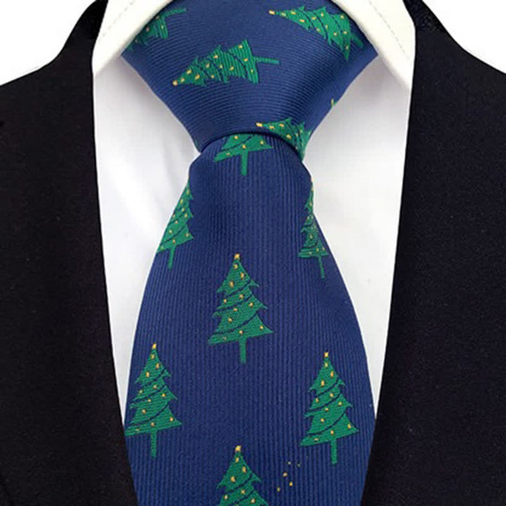 Corbata de hombre con diseño festivo de árboles de Navidad verdes