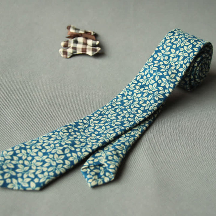 Corbata casual de algodón con estampado floral fresco y bonito para hombre