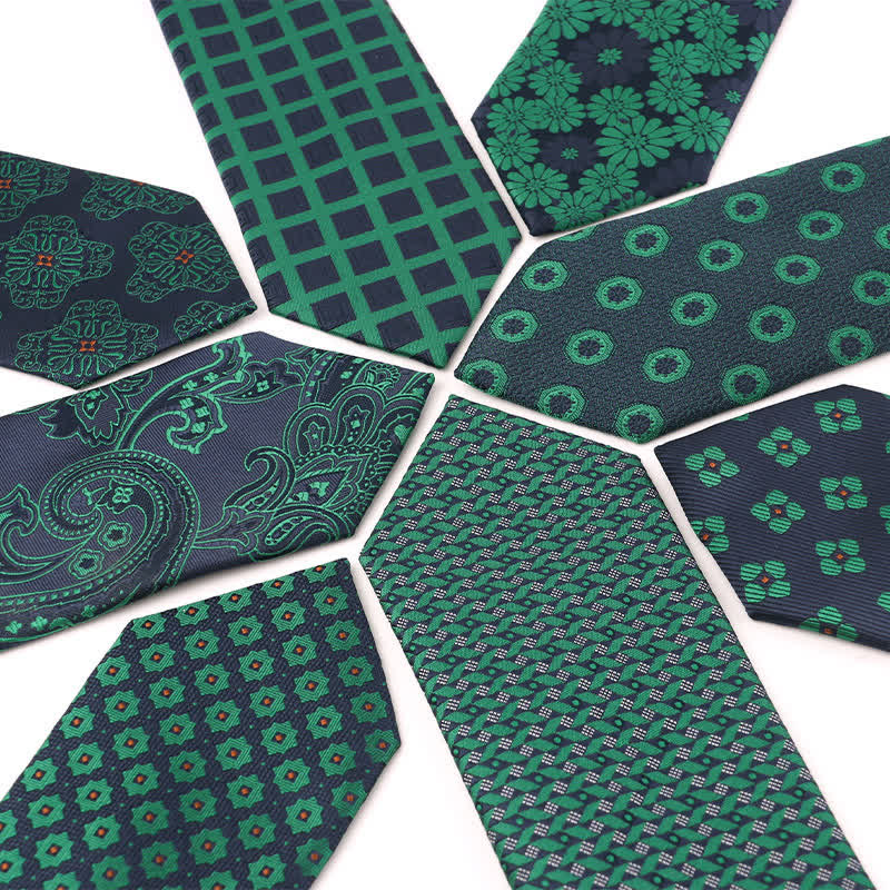 Corbata de cuadros florales de la serie verde oscuro para hombre