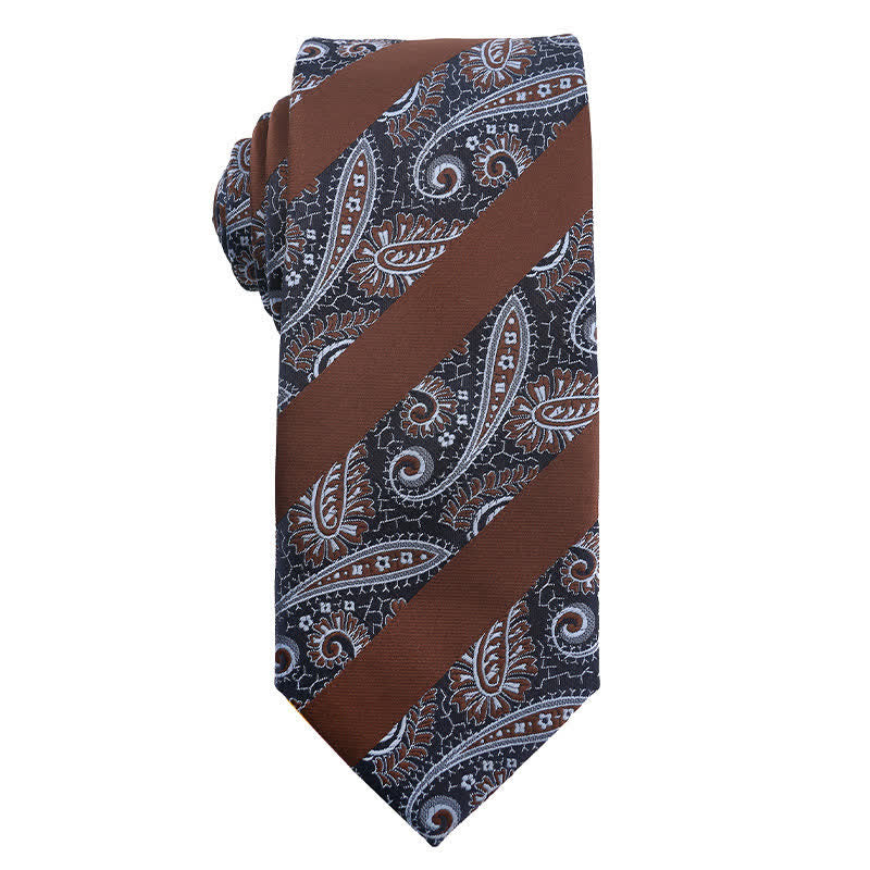 Corbata de rayas Paisley de la serie Coffee Brown para hombre