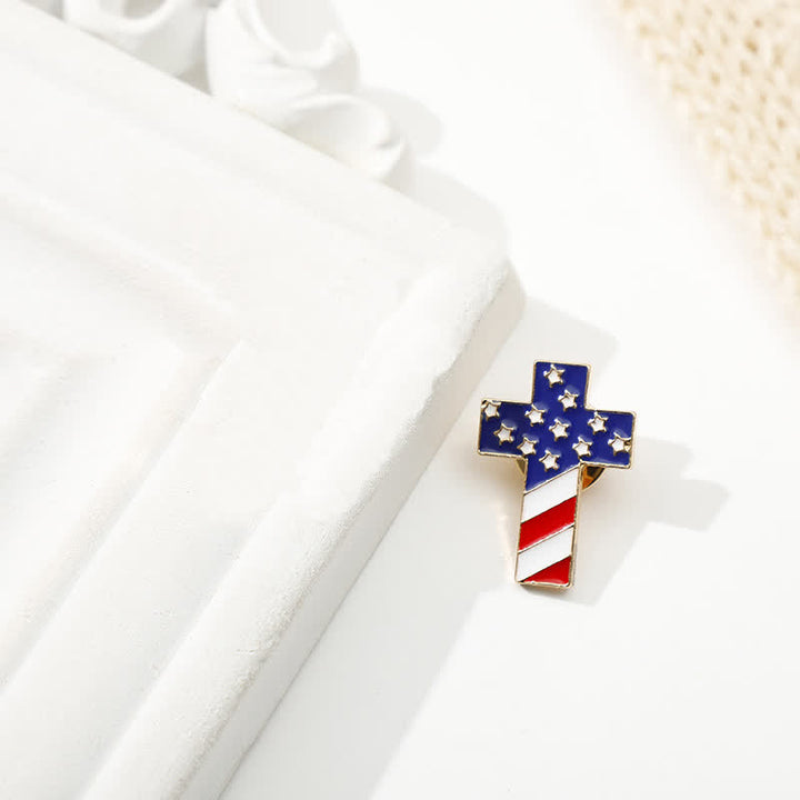 Broche de cruz patriótica con bandera estadounidense unisex