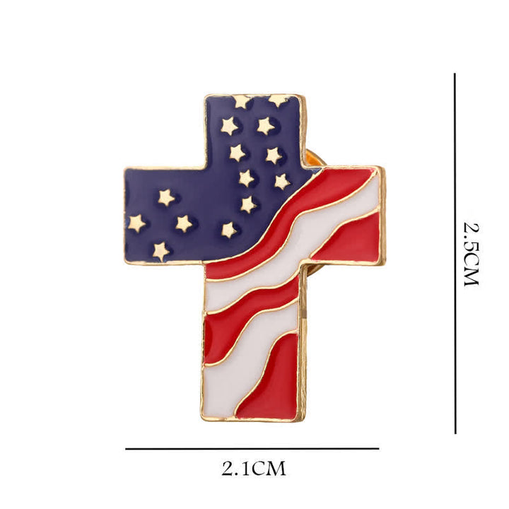 Broche de cruz patriótica con bandera estadounidense unisex