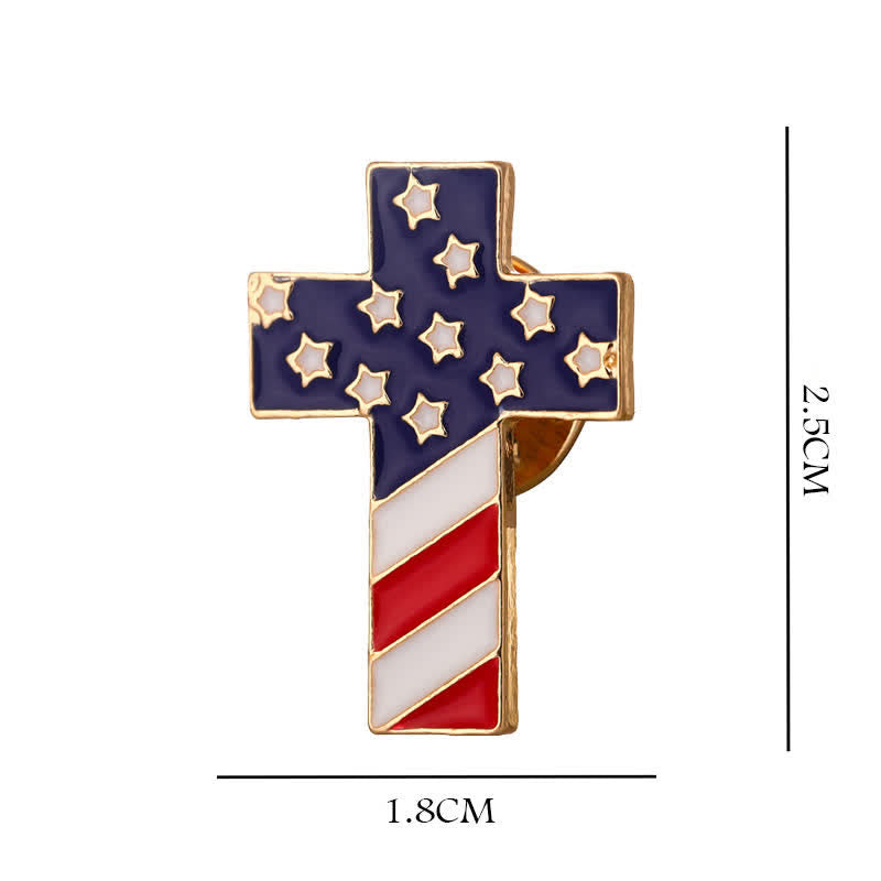 Broche de cruz patriótica con bandera estadounidense unisex