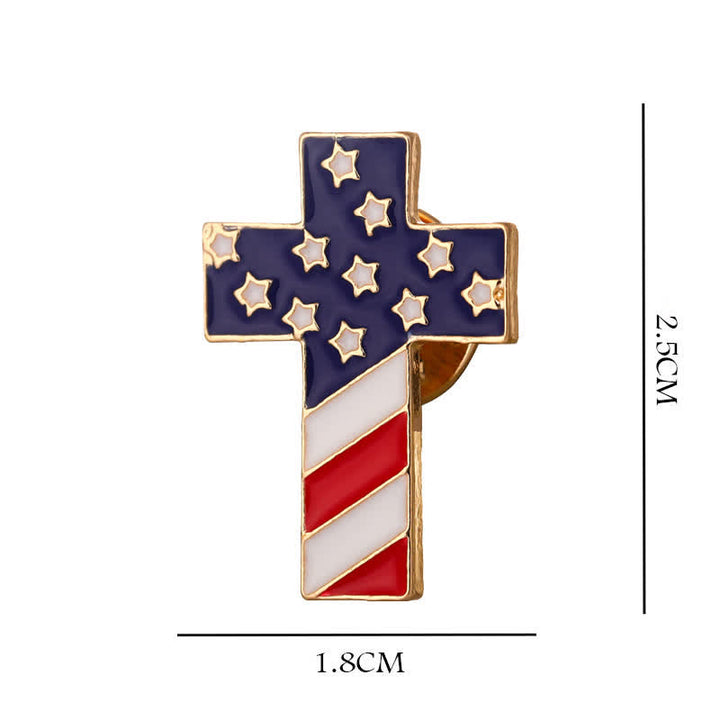 Broche de cruz patriótica con bandera estadounidense unisex