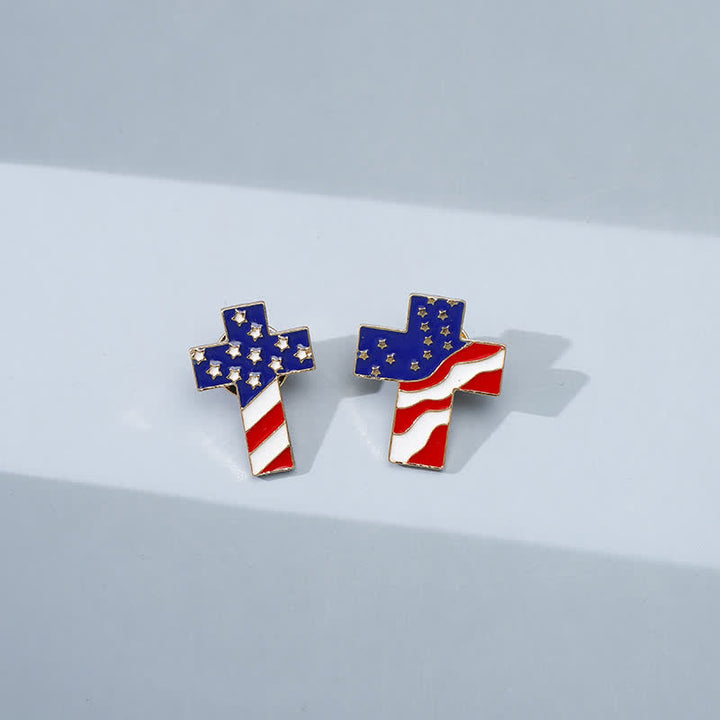 Broche de cruz patriótica con bandera estadounidense unisex
