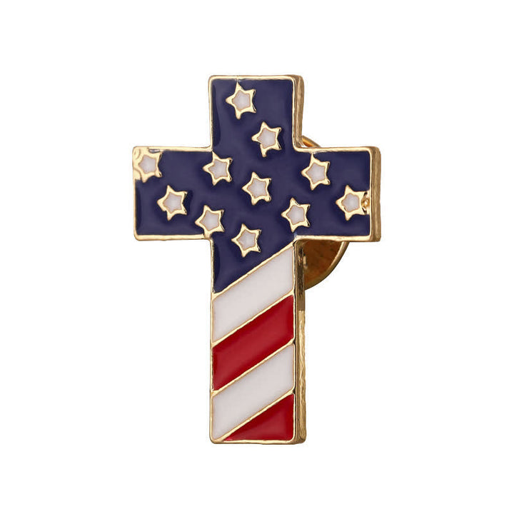 Broche de cruz patriótica con bandera estadounidense unisex