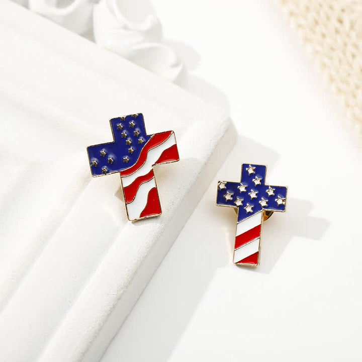 Broche de cruz patriótica con bandera estadounidense unisex