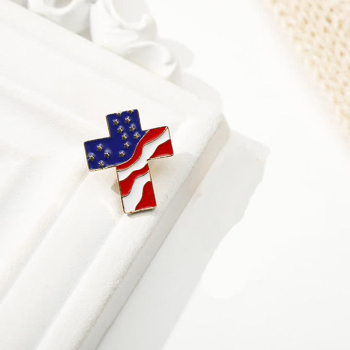 Broche de cruz patriótica con bandera estadounidense unisex