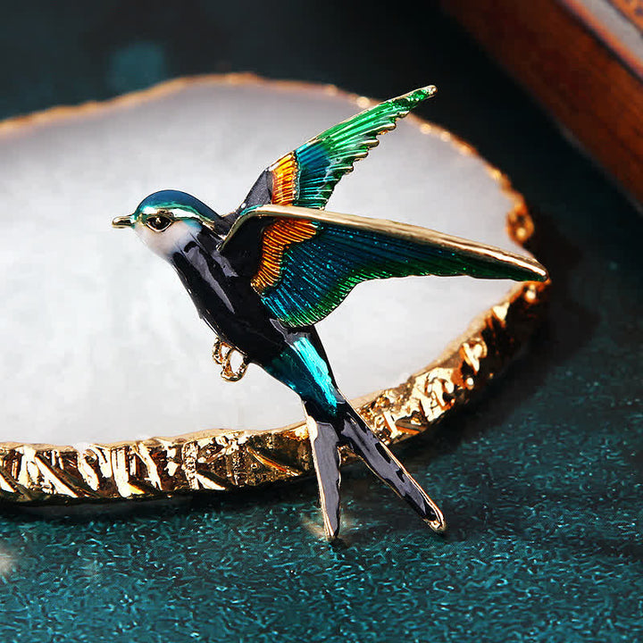 Broche unisex esmaltado de golondrina voladora de colores