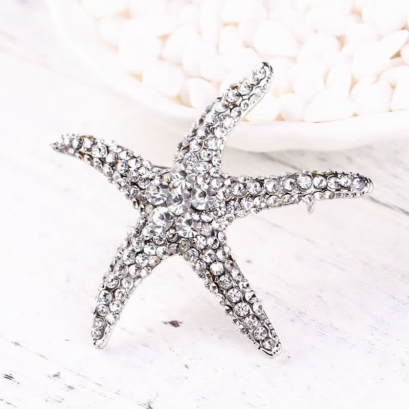 Broche de estrella de mar brillante con diamantes de imitación para mujer