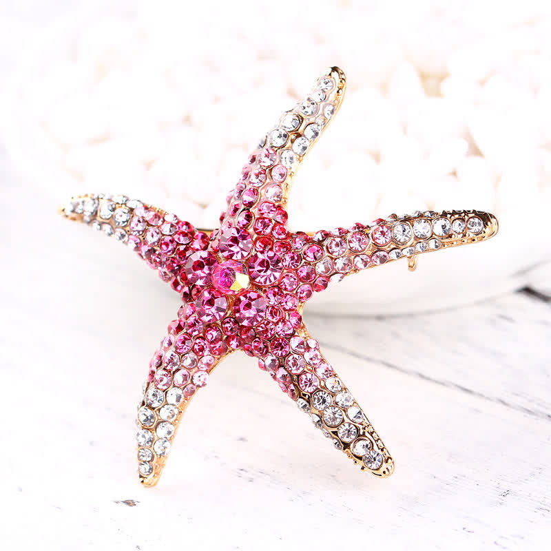 Broche de estrella de mar brillante con diamantes de imitación para mujer