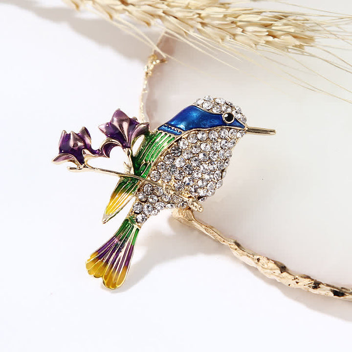 Broche de pájaro rosa esmaltado con forma de urraca y diamantes de imitación para mujer