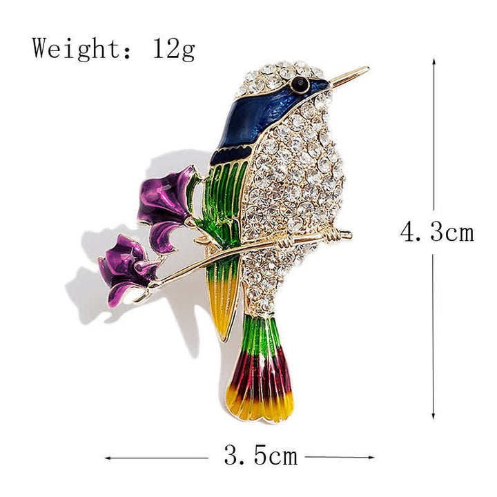 Broche de pájaro rosa esmaltado con forma de urraca y diamantes de imitación para mujer