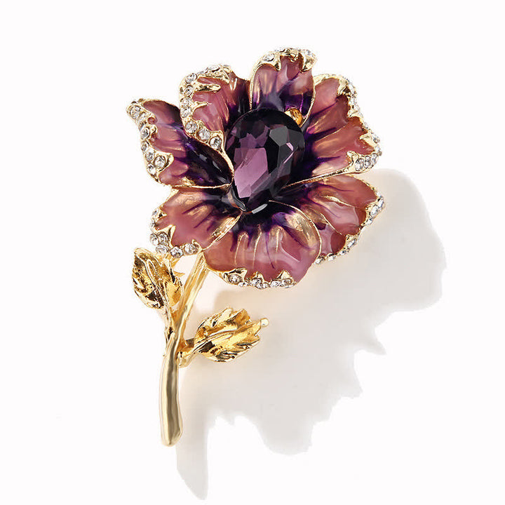 Broche de flores de cristal esmaltado exquisito para mujer
