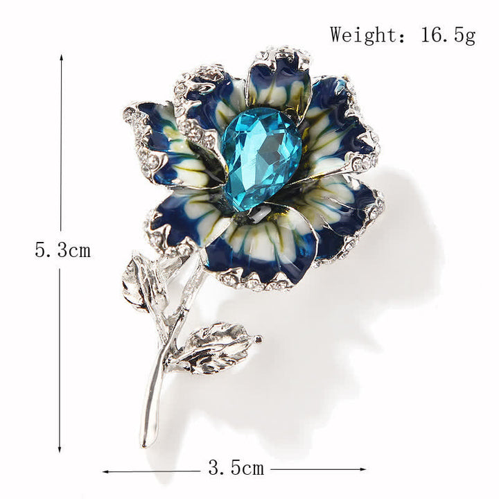 Broche de flores de cristal esmaltado exquisito para mujer