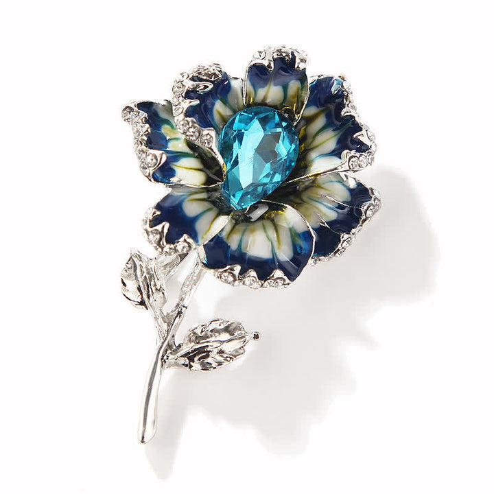 Broche de flores de cristal esmaltado exquisito para mujer