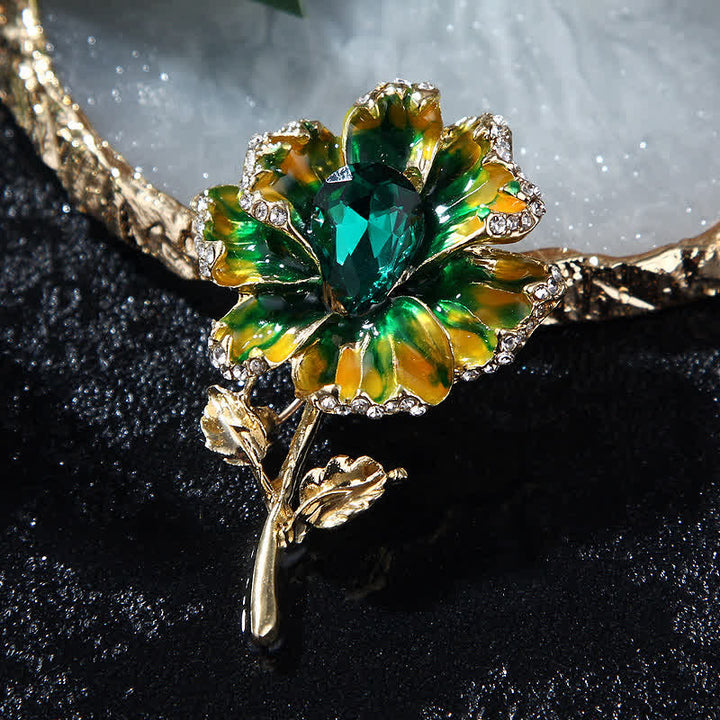 Broche de flores de cristal esmaltado exquisito para mujer