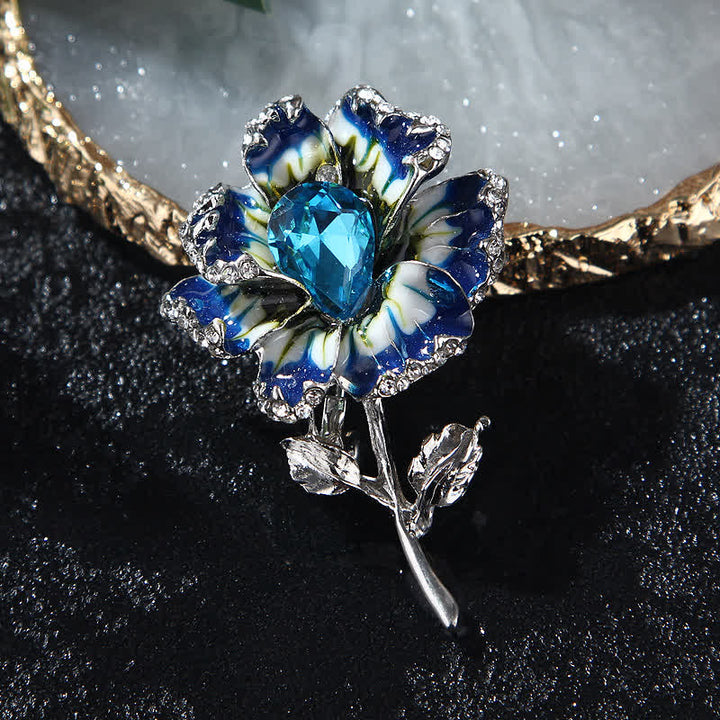 Broche de flores de cristal esmaltado exquisito para mujer