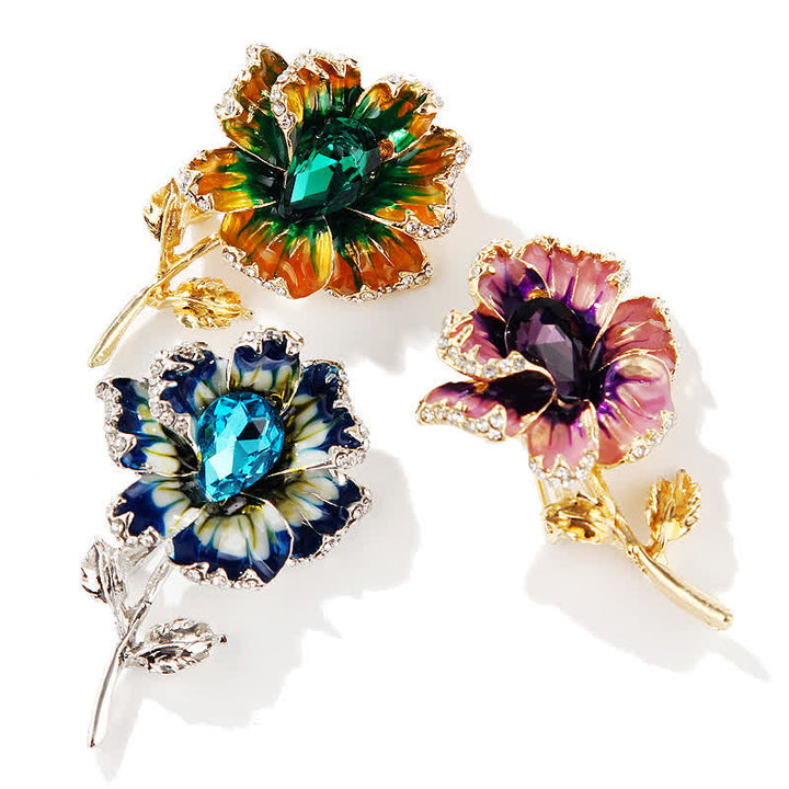 Broche de flores de cristal esmaltado exquisito para mujer