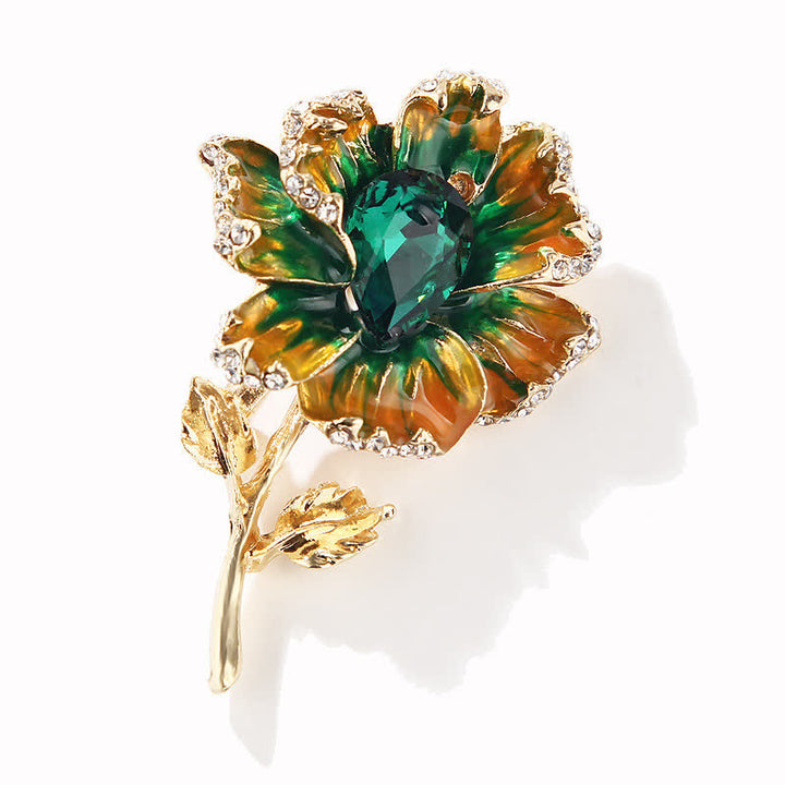 Broche de flores de cristal esmaltado exquisito para mujer