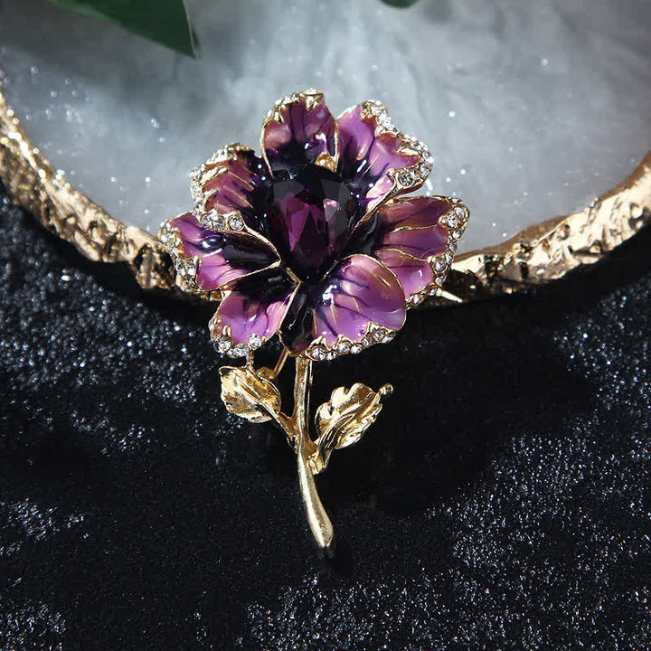 Broche de flores de cristal esmaltado exquisito para mujer