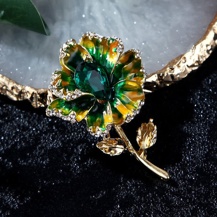 Broche de flores de cristal esmaltado exquisito para mujer
