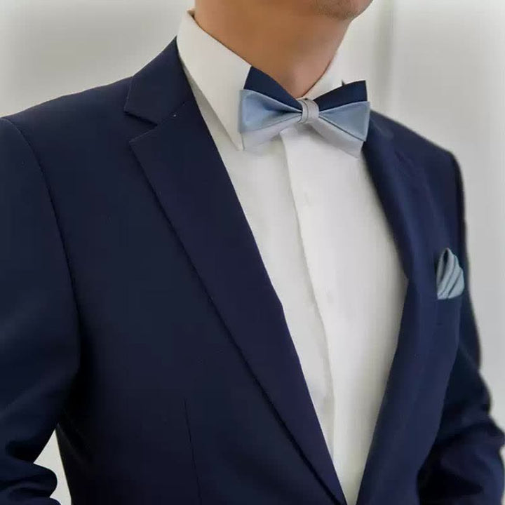 Pajarita azul marino y gris de tres colores en contraste para hombre