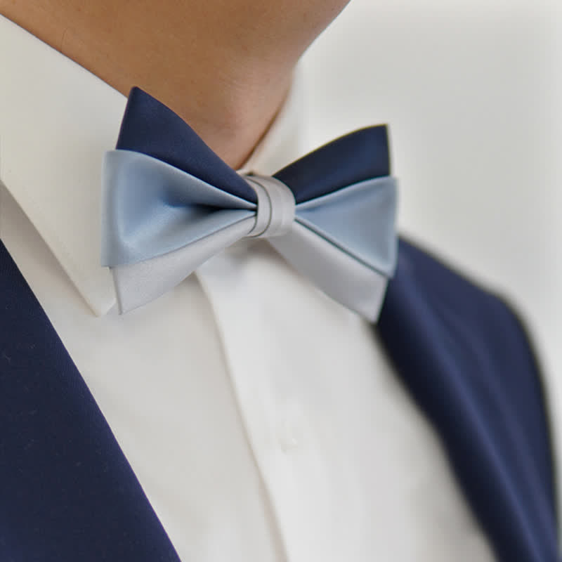Pajarita azul marino y gris de tres colores en contraste para hombre