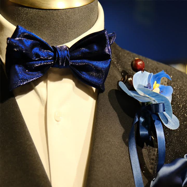 Juego de 3 broches y pañuelos con forma de falaenopsis azul para hombre
