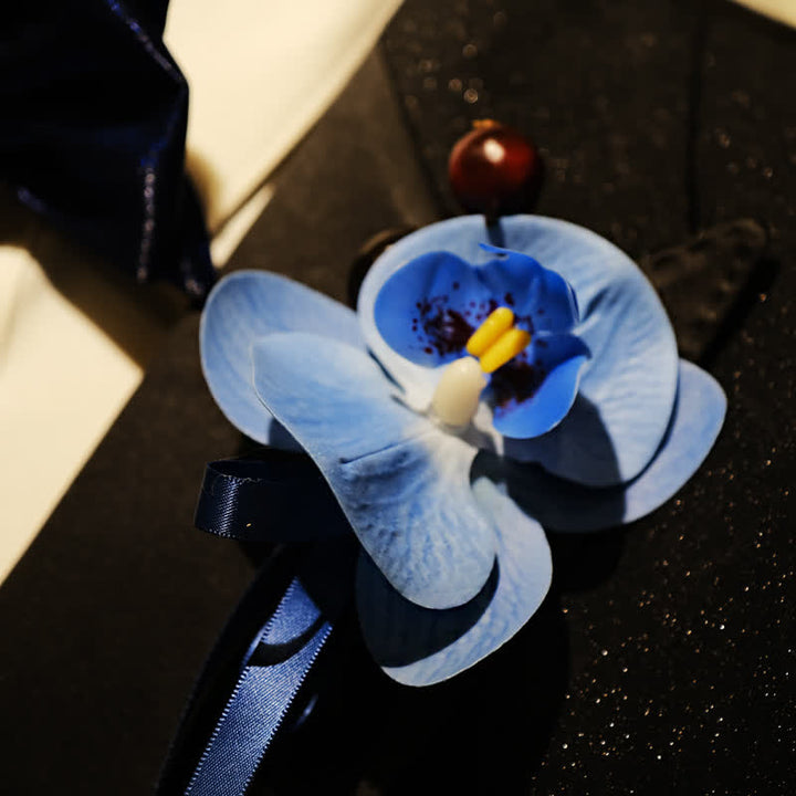 Juego de 3 broches y pañuelos con forma de falaenopsis azul para hombre