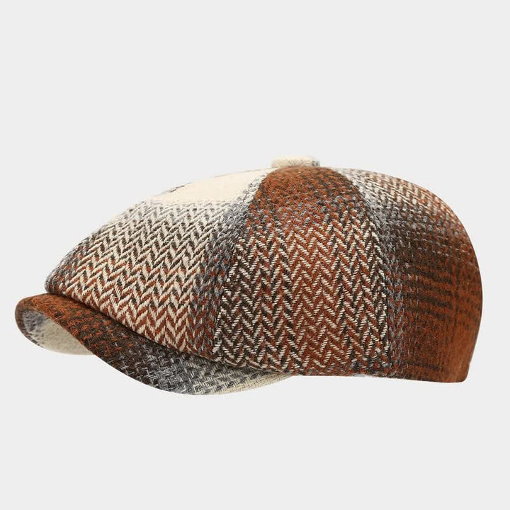 Boina de vendedor de periódicos con diseño de espiga y flecos de color degradado